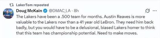 雷迪克言论或证湖人无补强!湖记接受无夺冠可能詹皇:伤病频发