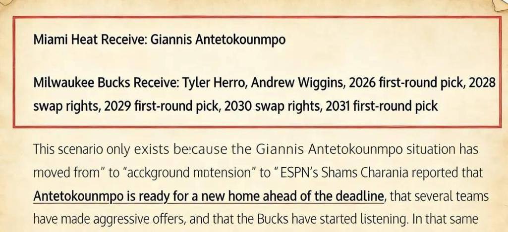 美媒撰7换1交易方案，维金斯希罗加盟雄鹿，字母哥转投热火