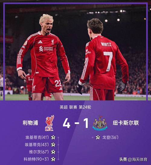 剑南春利物浦41逆转纽卡，埃基蒂克双响，科纳特破门